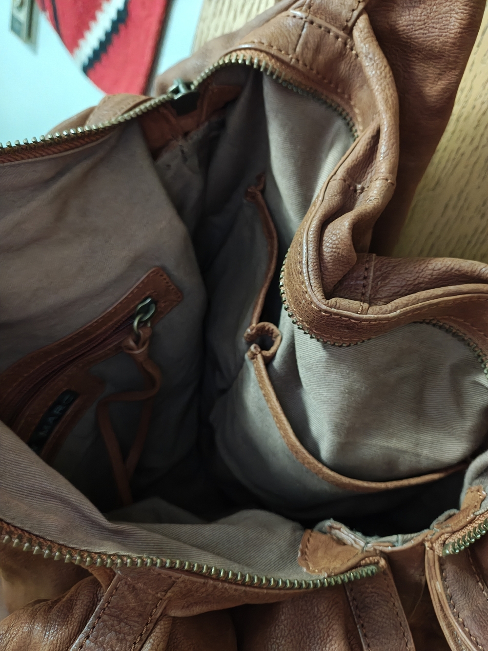 Andrew Marc Distressed Brown Leather Hobo with Gold Hardware - Picture 3 of 5